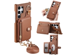 Capa Para Samsung Galaxy S24 Ultra, Em Couro Pu,espelho Embutido E Porta/cartões. Marrom Czhhmart