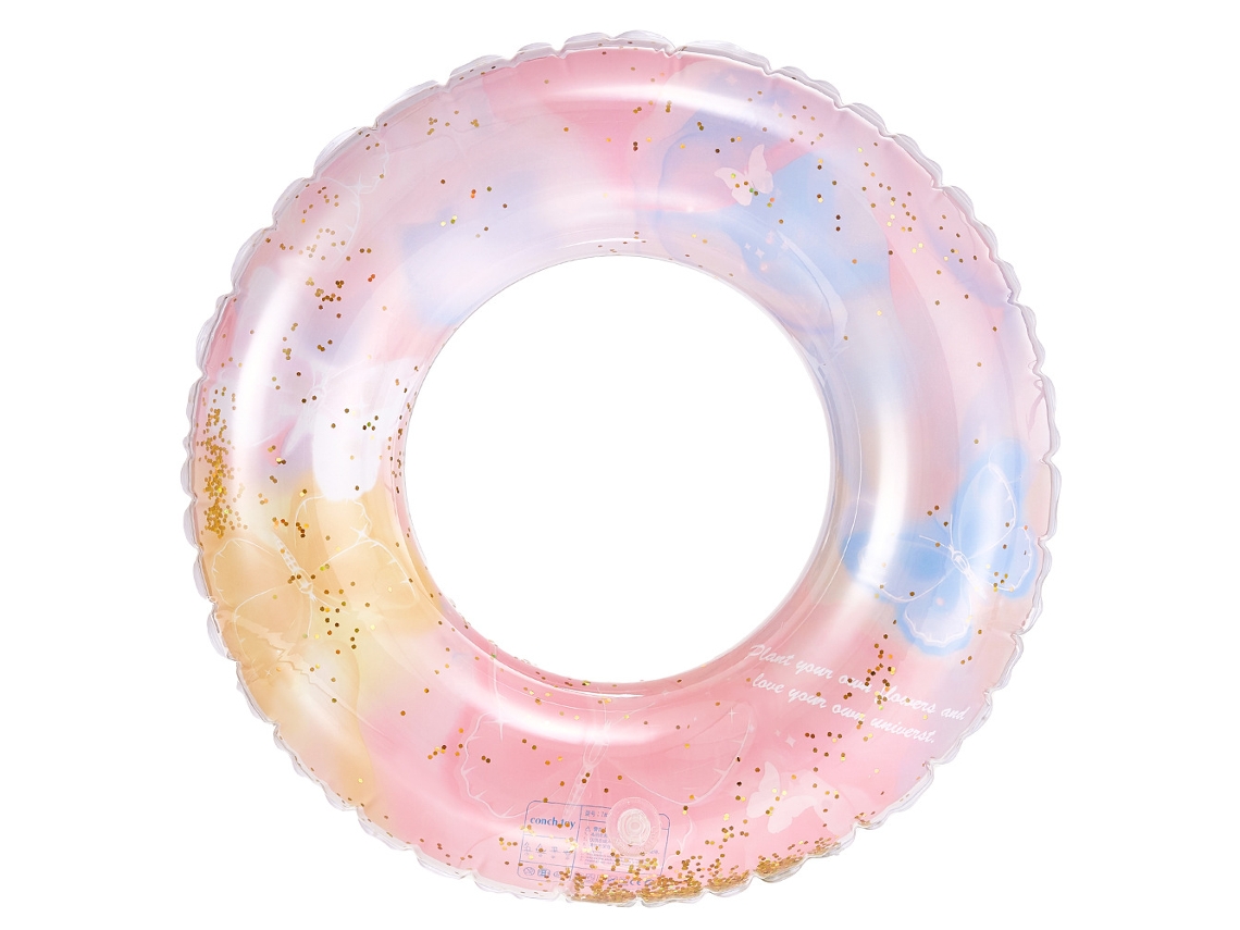 Boia Inflável Infantil Para Piscina, Boia De Piscina Inflável Retrô Em Pvc Com Listras E Borboleta Rosa Com Lantejoulas.