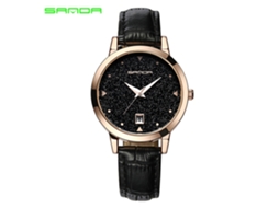 Relógio Feminino Sanda de Moda Pulseira Pu Resistente À Água Relógio de Quartzo Analógico Preto
