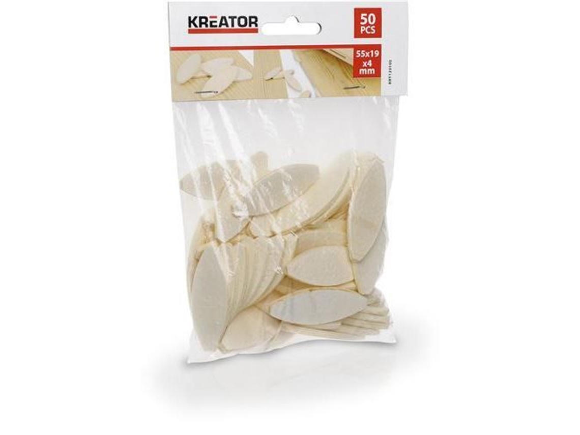 50 travas planas de madeira KREATOR - Dimensões 19/55/4 mm - Acessórios para conexões de madeira