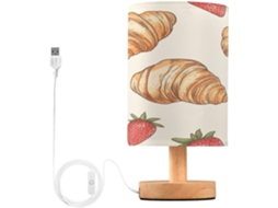 Luminária De Cabeceira Led Pequena Skyshu Em Formato Pão Morango Usb Com Base Madeira Antiderrapante E Cúpula Que Não