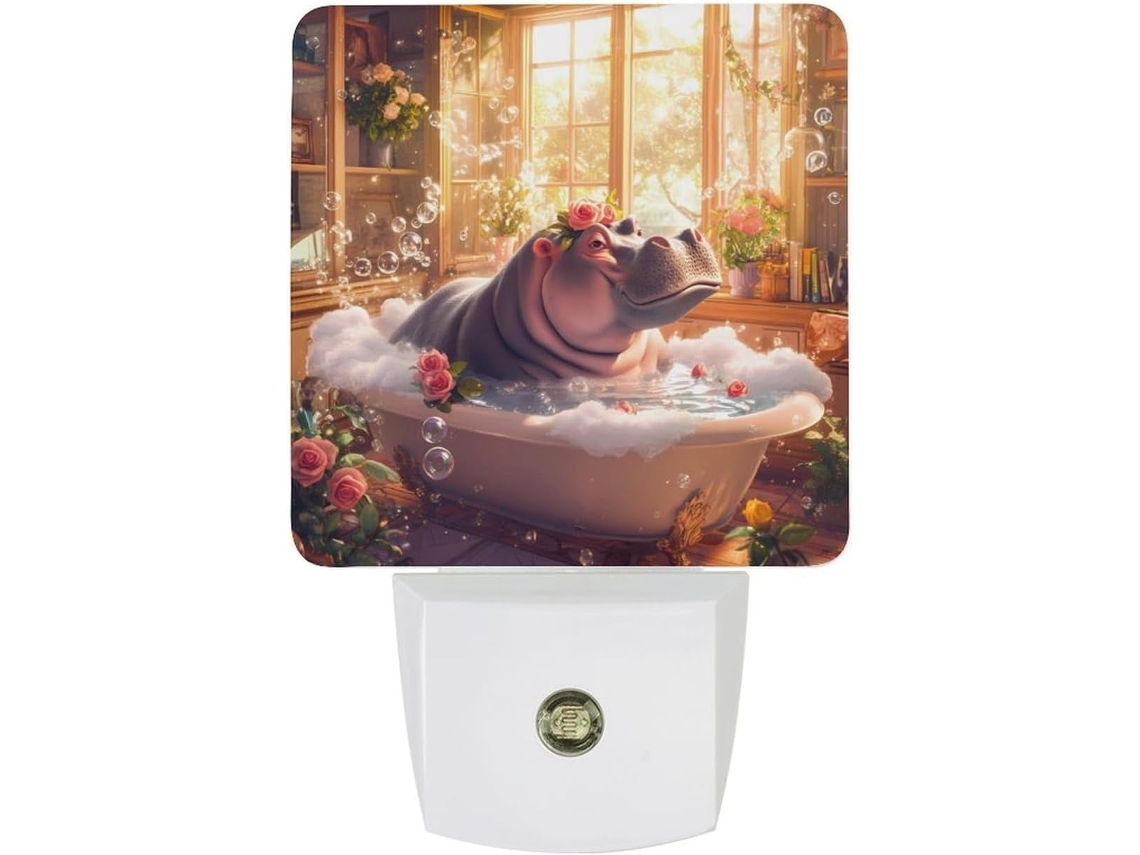 Luz Noturna Led Banheiro, Em Formato De Hipopótamo, Com Sensor Crepuscular