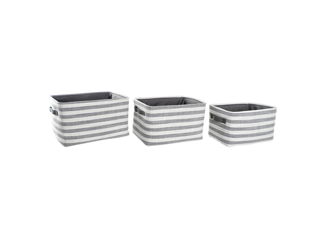 Conjunto de 3 Cestos de Algodão com Riscas Cinzentas, 42x32x25cm ALEXANDRA HOUSE LIVING