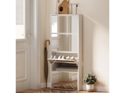 Sapateira Espelho De 4 Portas Anti-tombamento Em Madeira, 63x17x146 Cm, Branco