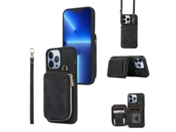 Capa Para Iphone 13 Pro Pele Sintética Preto