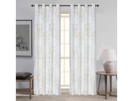 Par De Cortinas Blackout Com Ilhós E Estampado Vegetal Dourado 140x260 Cm