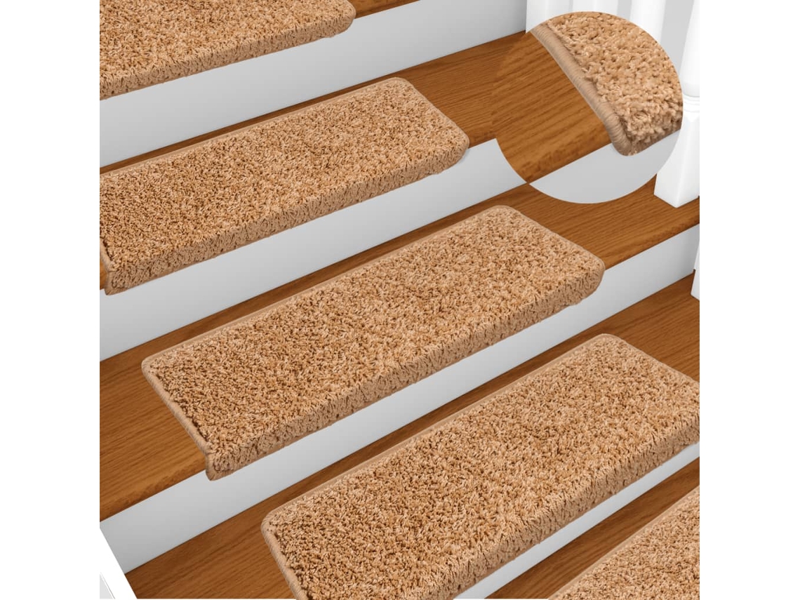 Vidaxl Tapetes De Escada 15 Peças 65x21x4 Cm Bege Com Borda Retangular