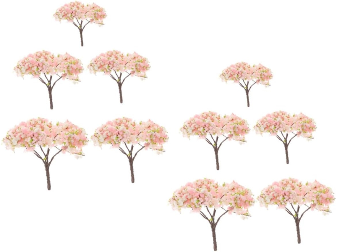 Conjunto De 10 Mini Árvores Para Diorama Com Flores De Cerejeira, Criando Cenários E Decorando A Mesa.