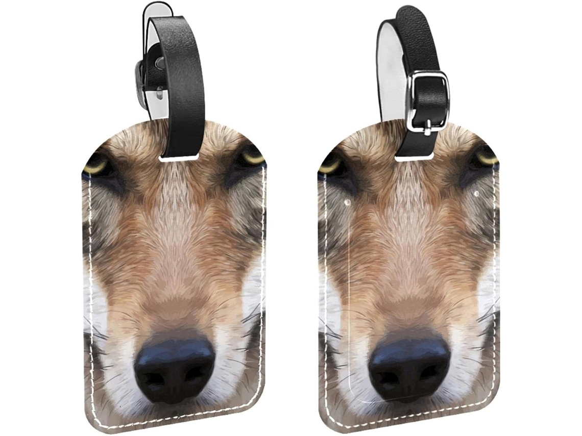 Etiquetas De Bagagem Wolf Aniaml Em Couro Pu, Pacote Com 2 Unidades, Proteção Da Privacidade
