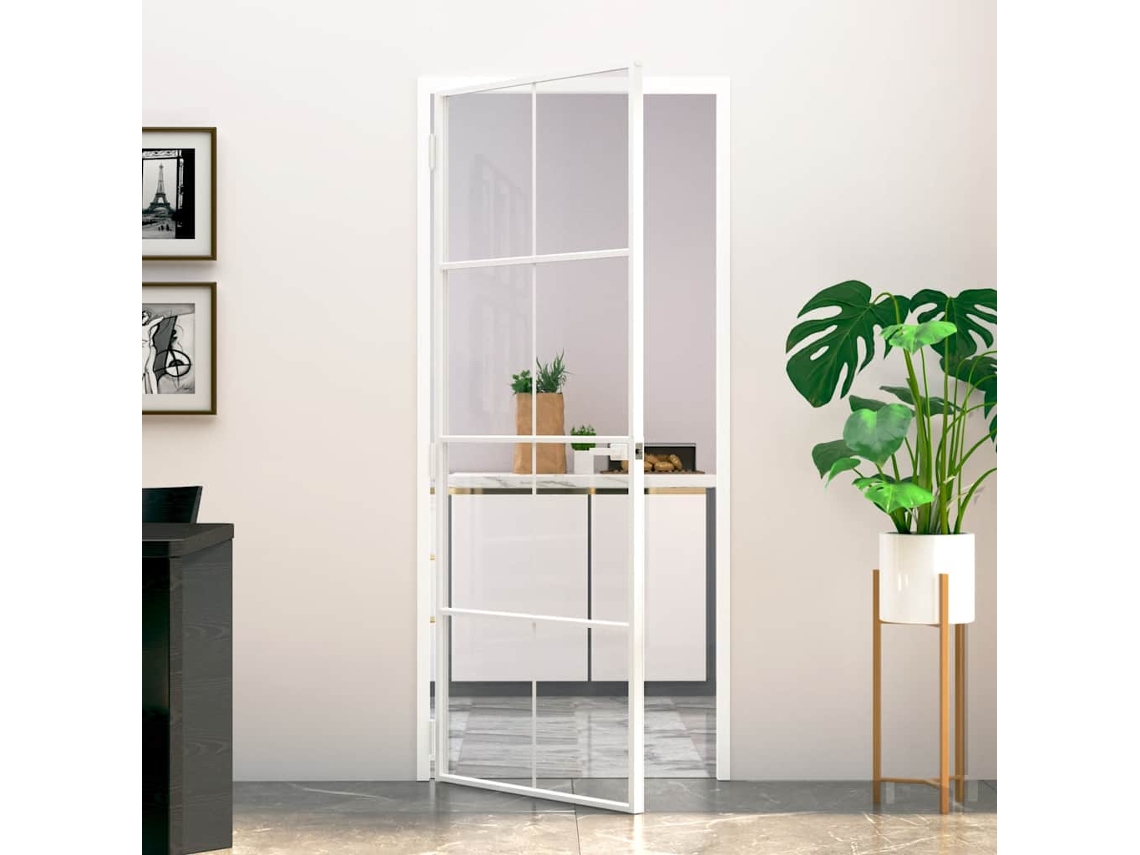 Vidaxl Porta Interior 83x201,5 Cm Vidro Temperado/alumínio Fino Branco