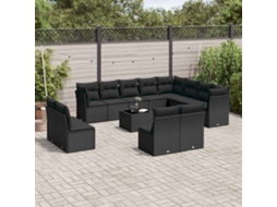 Vidaxl 13 Pcs Conjunto De Sofás De Jardim Com Almofadões Vime Pe Preto