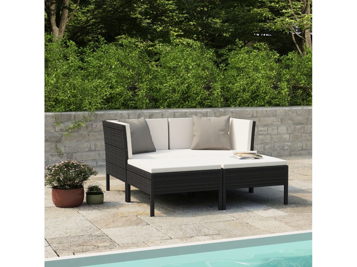 Pcs Conjunto Lounge De Jardim C/ Almofadões Vime Pe Preto Dkd Home Decor