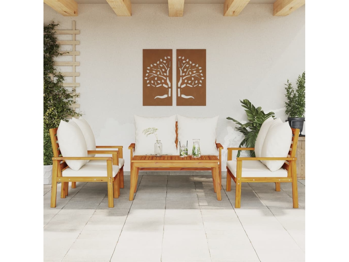 Conjunto Jardim Lounge 5 Peças C/ Almofadões Acácia Maciça Dkd Home Decor