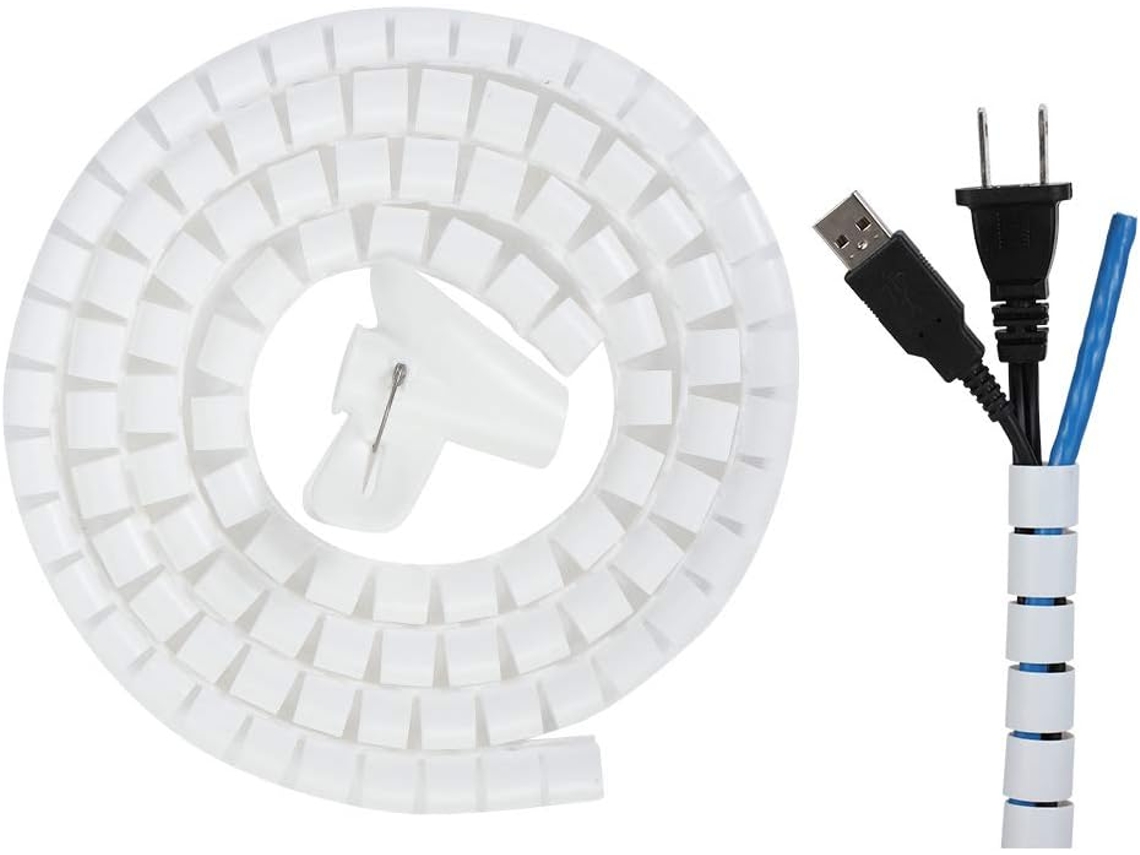 Capa Organizadora de Cabos Branca de 10 M com Clipe para Organização de Cabos, Espiral Flexível para Tv, Pc, Áudio, Laptop e Cabo Ethernet. AQUAFORGE