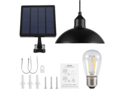 Lampada Pendente Solar E27 com Abajur de Metal para Jardim e Exterior