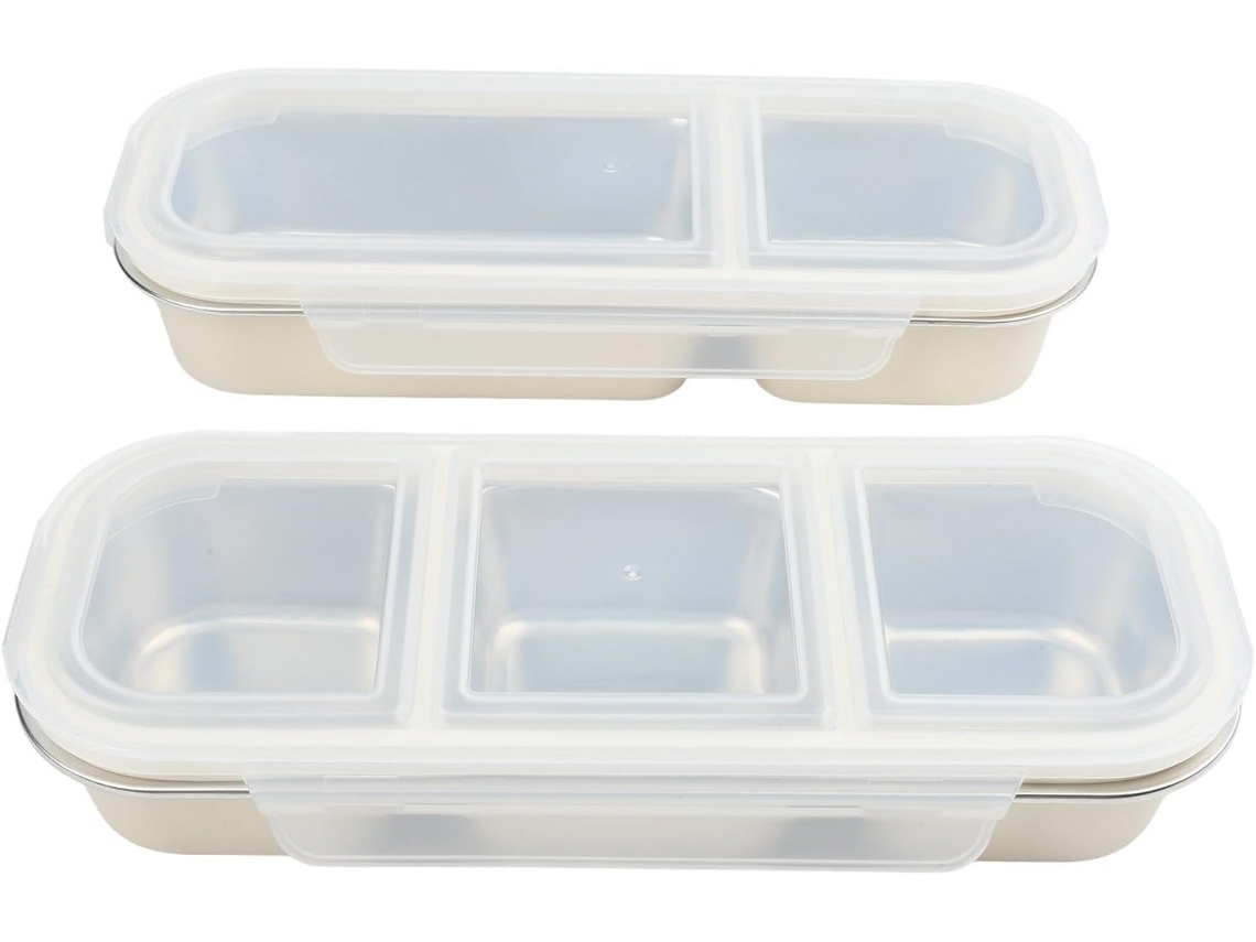 Conjunto De 2 Lancheiras Aço Inoxidável, Com E 3 Compartimentos Tampas