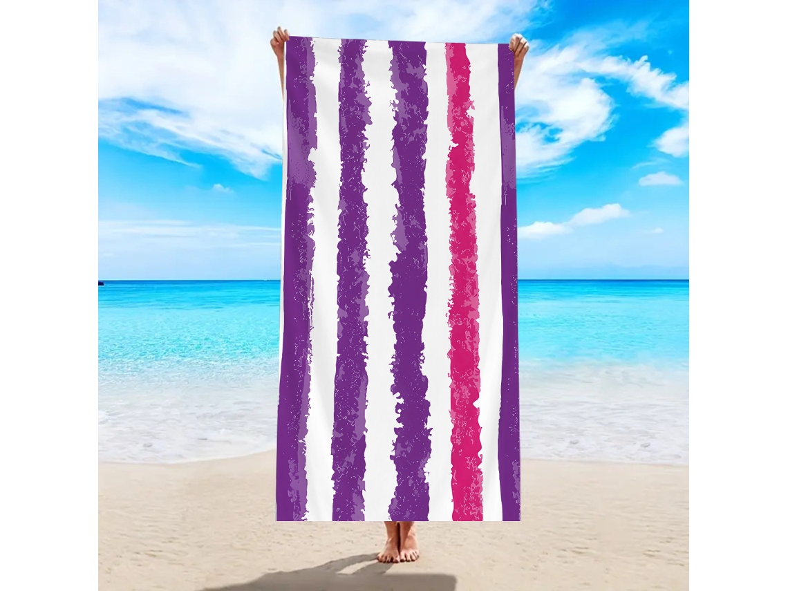 Yuysan Toalha De Praia Listrada Em Microfibra, Alta Absorção E Secagem Rápida, 180x90cm, Modelo St209, Cor Roxo