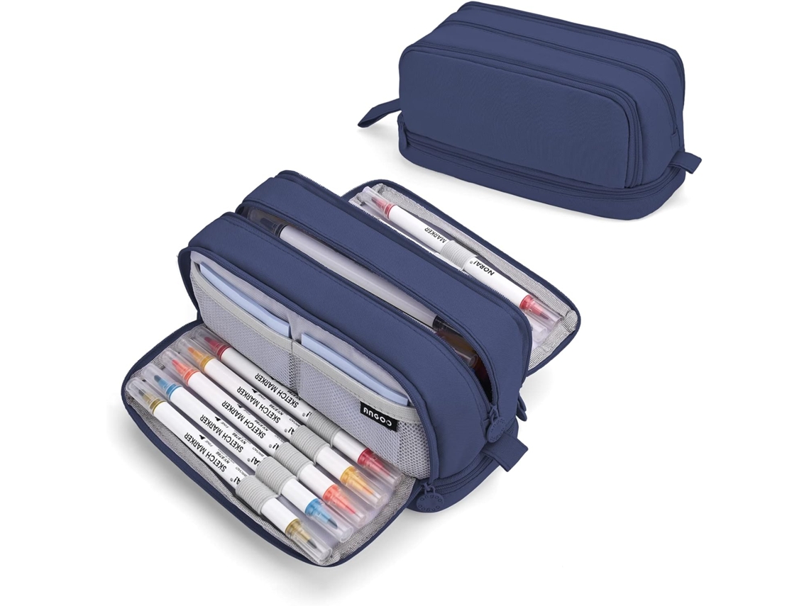 Estojo para Lápis, Grande Capacidade, 4 Compartimentos, Azul Escuro AQUAFORGE