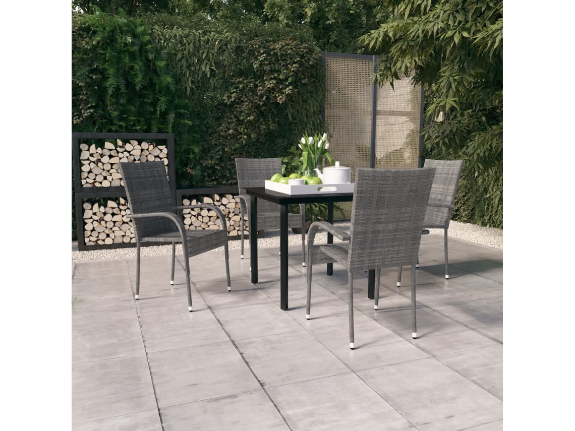 Vidaxl 5 Pcs Conjunto De Jantar Para Jardim Cinzento E Preto