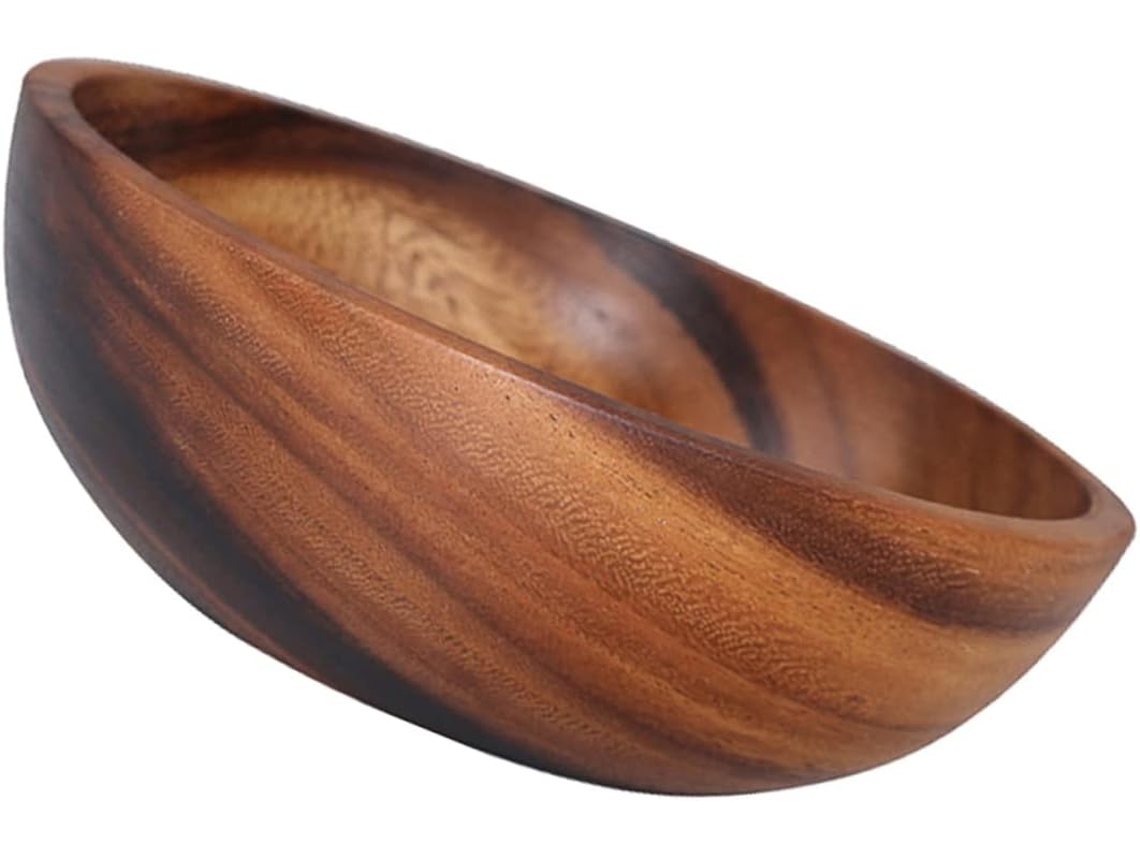 De Madeira Natural, 18 X 7,5 Cm, Tigela Multifuncional Para Salada Em Madeira Maciça, Com Veios Gokoco