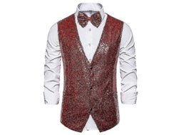2026 chaleco de Lentejuelas para Hombre Con Corbata de Moño Traje V neck para Fiestas Y Eventos Especiales