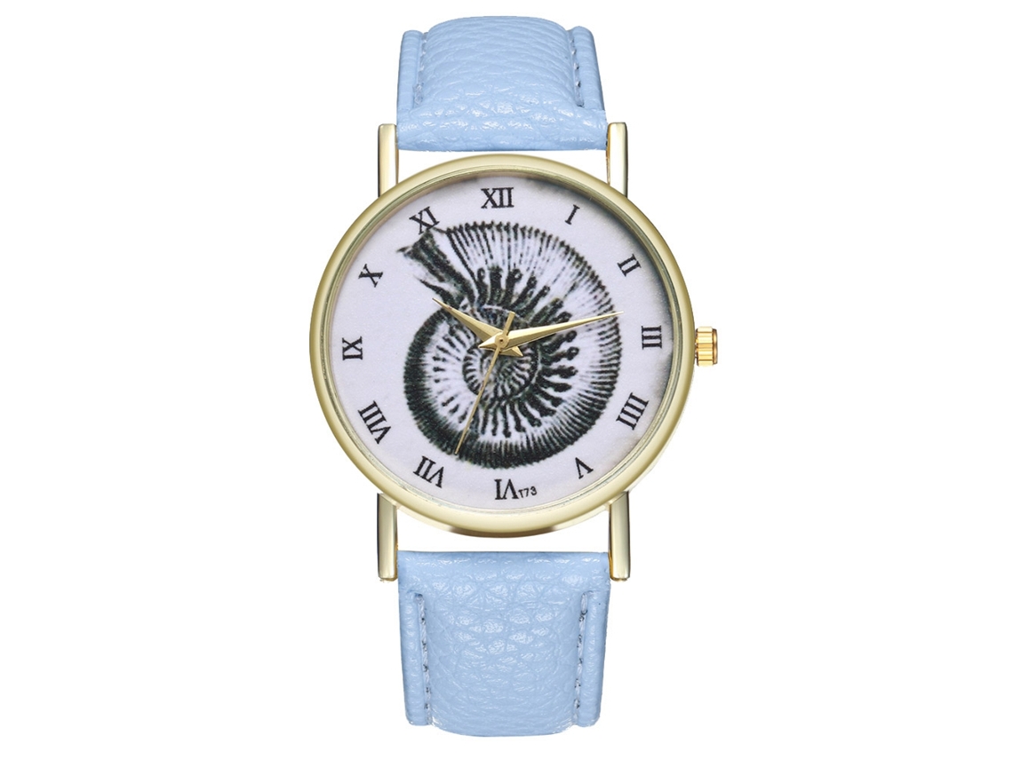 Reloj De Cuarzo Para Hombre Y Mujer Con Correa De Cuero Pu Patrón De Insectos T73-a Azul Claro