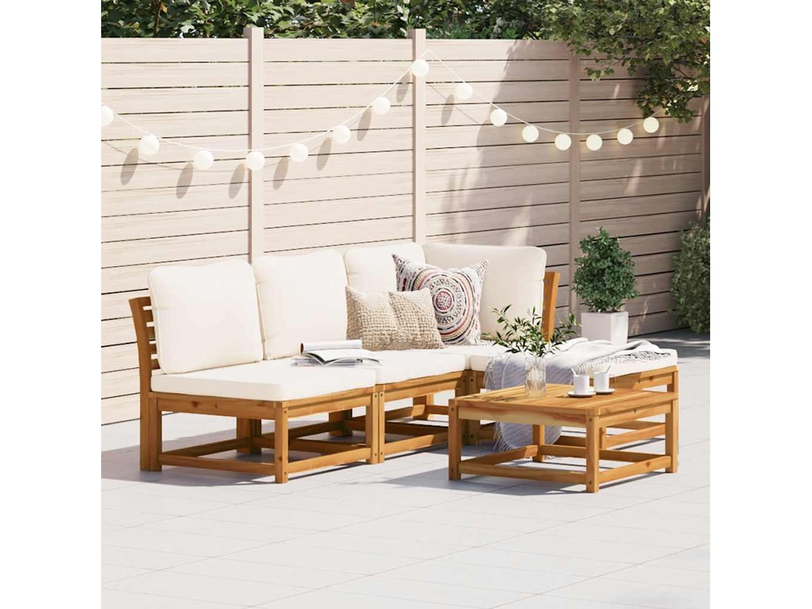 Vidaxl 5 Pcs Conjunto Lounge De Jardim C/ Almofadões Acácia Maciça
