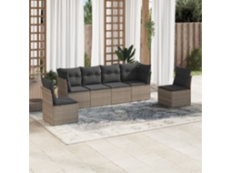 Vidaxl 6 Pcs Conjunto Sofás De Jardim Com Almofadões Vime Cinzento