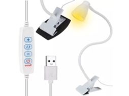 Candeeiro De Mesa Com Clipe Branco E Braço Ajustável Led