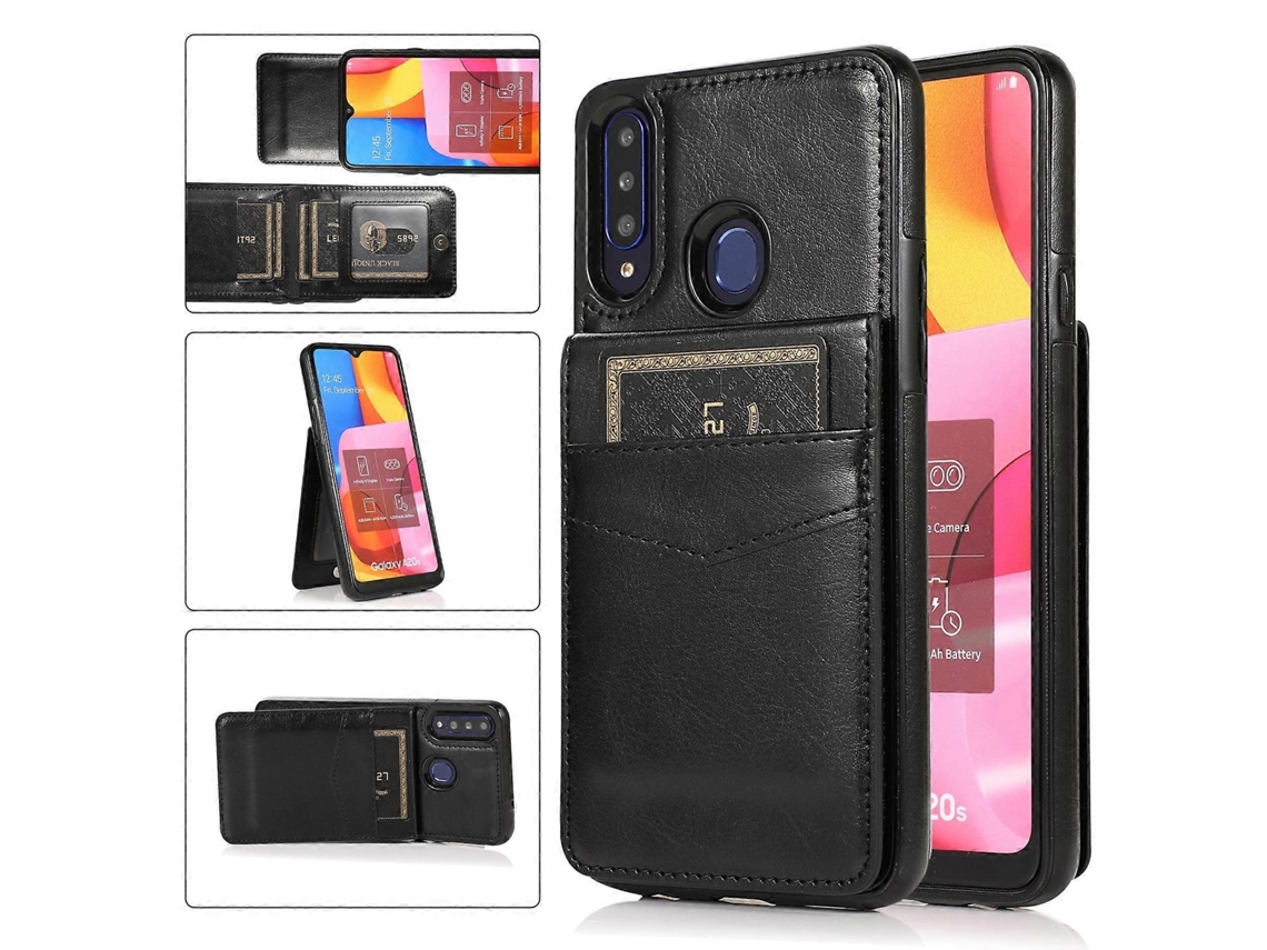 Capa Protetora De Cor Sólida Em Pc + Tpu Para Samsung Galaxy A20s Com Suporte E Compartimentos Para Cartões.