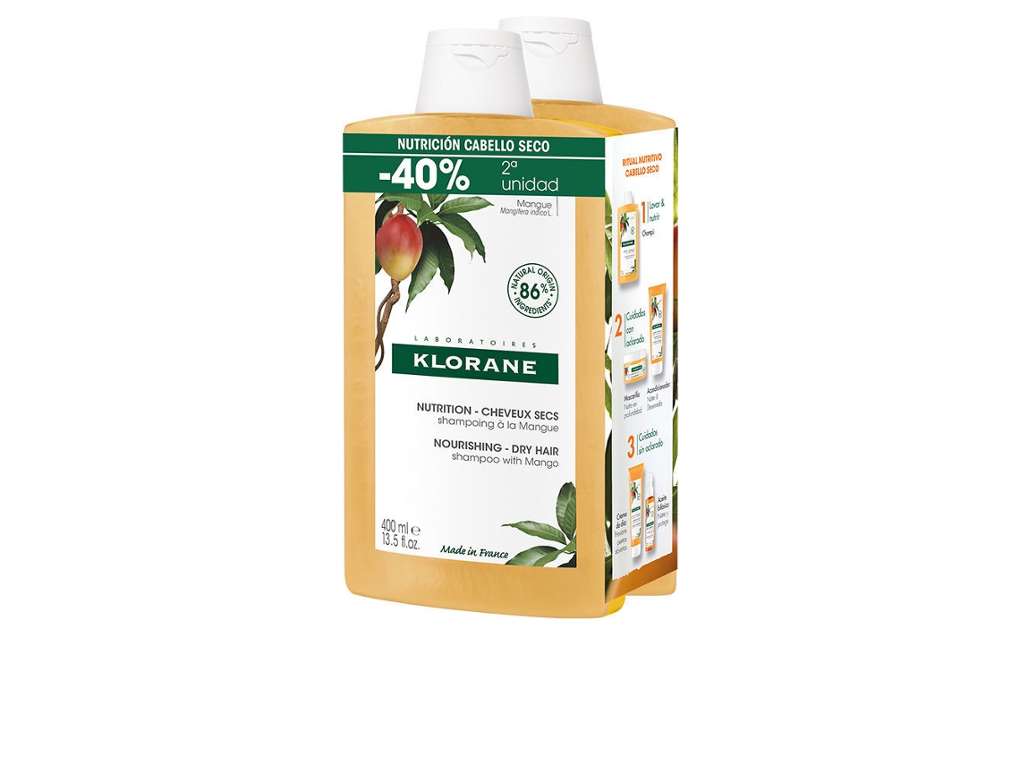 Champô Nutritivo Para Cabelos Secos Al Mango Duo 2 X Klorane 400 Ml