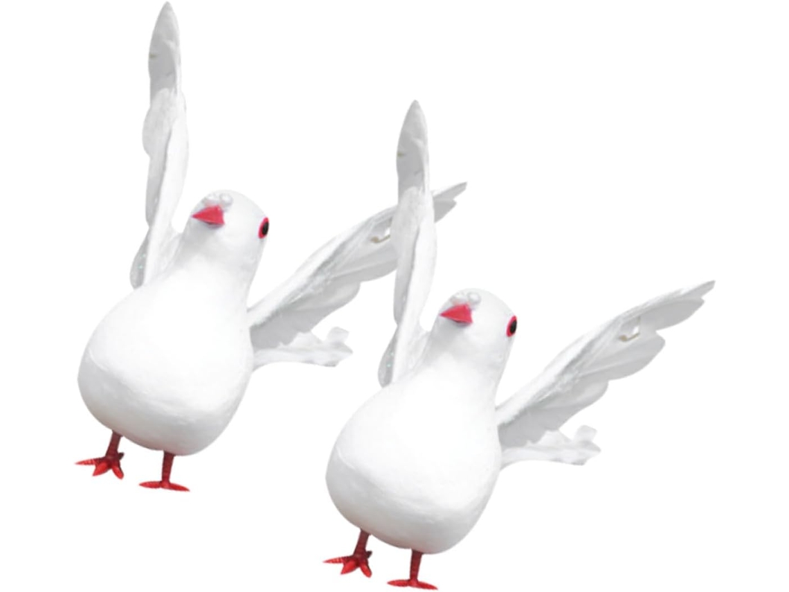 Pomba Artificial Decorativa, 1 Par, Em Espuma, Plumagem E Plástico.