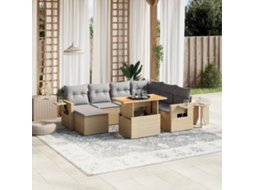 Vidaxl 8 Pcs Conjunto De Sofás P/ Jardim Com Almofadões Vime Pe Bege