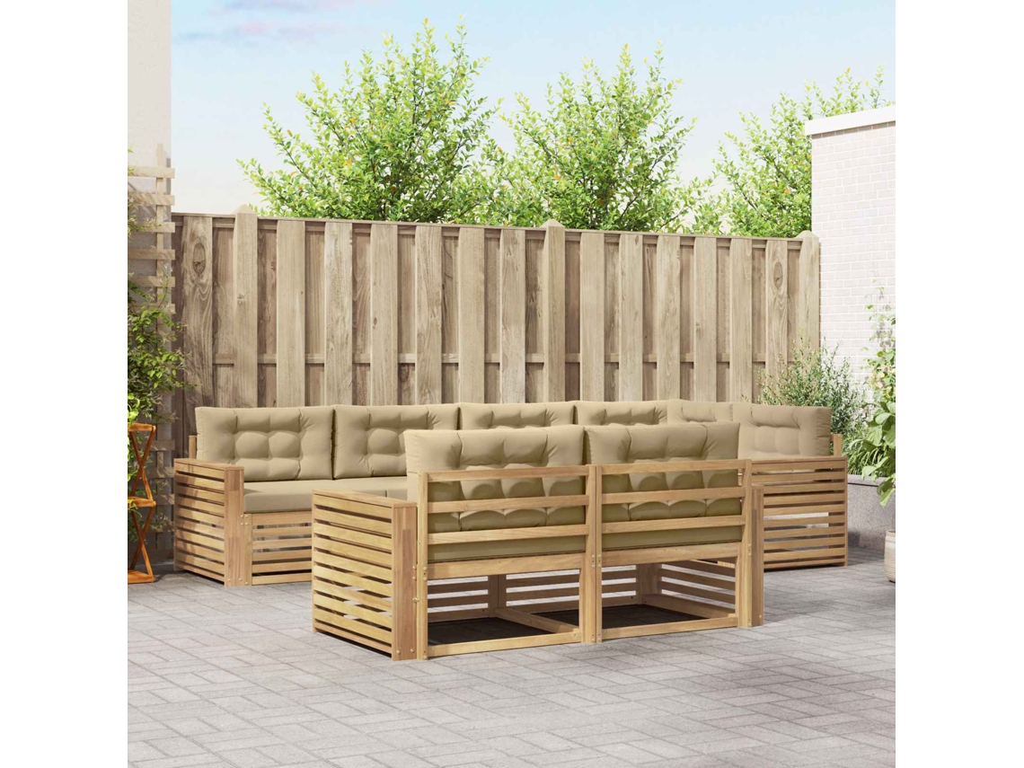 Vidaxl Conjunto De Sofás Para Exterior 7 Unid. Branco E Bege Poliéster