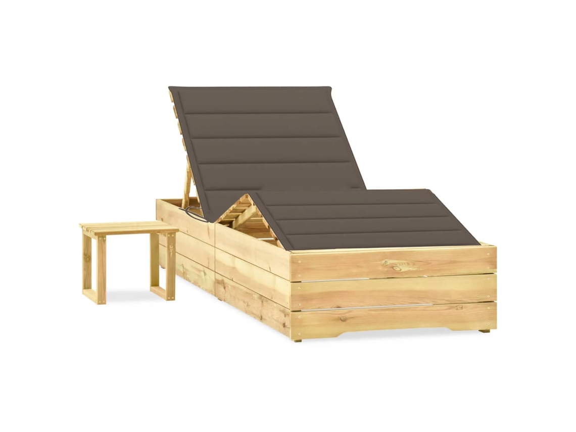 Vidaxl Espreguiçadeira De Jardim Com Mesa E Almofadão Pinho Impregnado