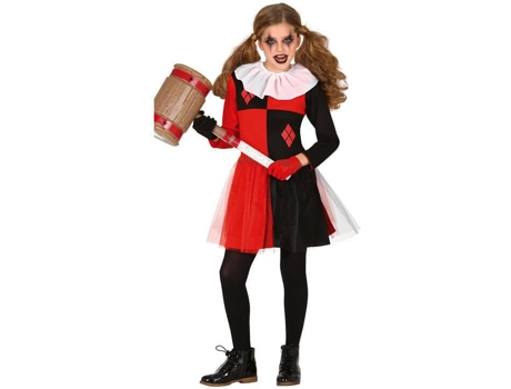 Fato de Menina  Arlequina Vermelho E Preto (Tam: 7 a 9 anos)