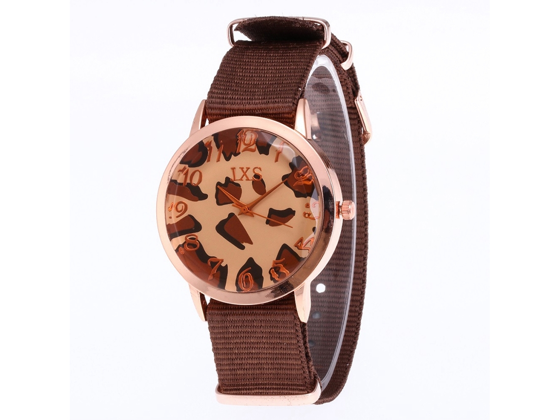 Relógio de pulso de quartzo unissex com pulseira de nylon, estilo casual (marrom)