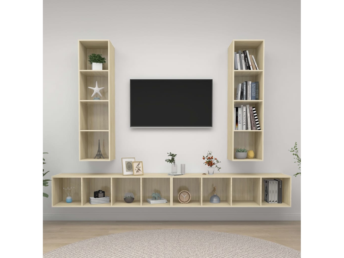 Vidaxl Armários De Parede P/ Tv 4pcs Derivados Madeira Carvalho Sonoma