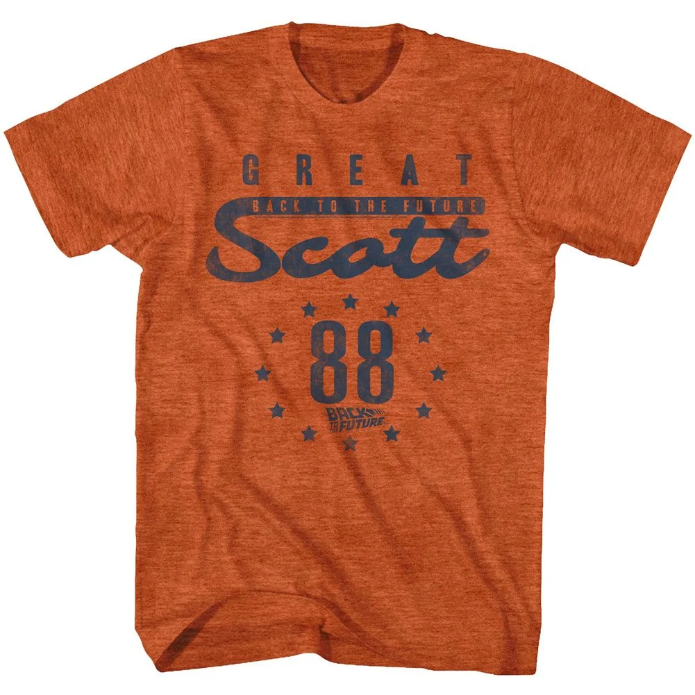 Rockinstone Back To The Future Movie Scott '88 Heather Antique Orange Adult T-shirt Size:l