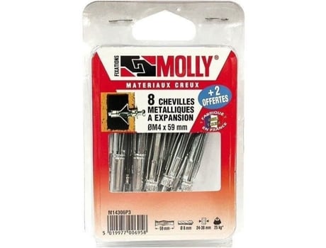 Pacote com 10 parafusos Molly 6x34mm