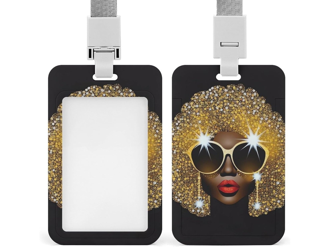 Porta Crachá Com Clipe, Estampa De Mulher Africana Fofa E Cordão, Identificação Porta Crachá, Cordão Crachá