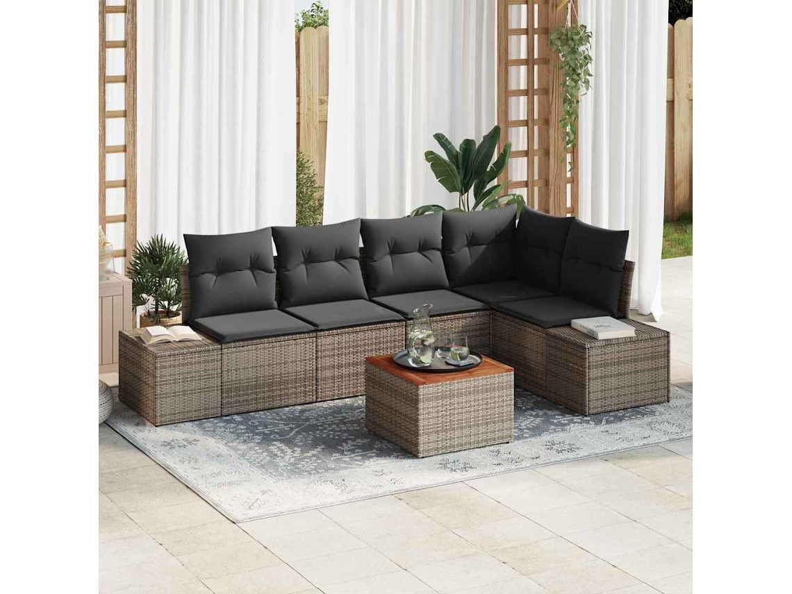 Vidaxl Conjunto de Sofá de Jardim 6 Pcs Cinzeto Vime Pe