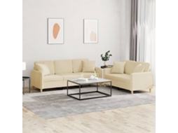 Vidaxl 2 Pcs Conjunto De Sofás Com Almofadas Tecido Cor Creme