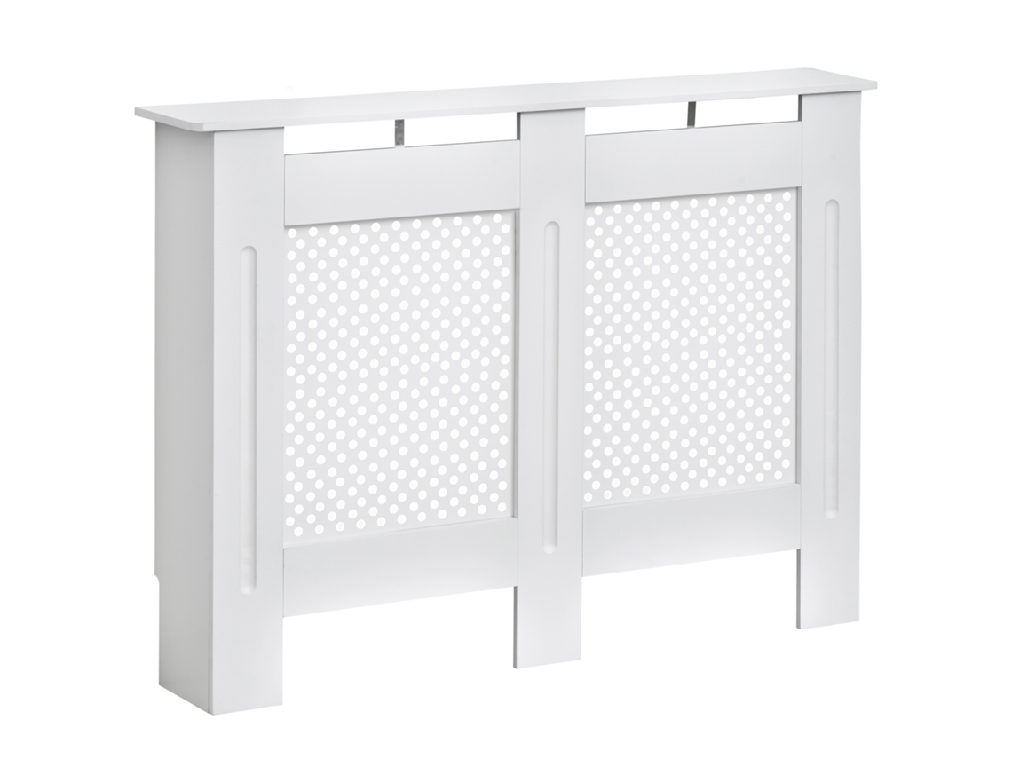 Cobertura de radiador moderna em MDF gradeado, 111.5x82x19cm branco BTFORUS