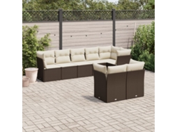 Vidaxl 8 Pcs Conjunto Sofás De Jardim C/ Almofadões Vime Pe Castanho