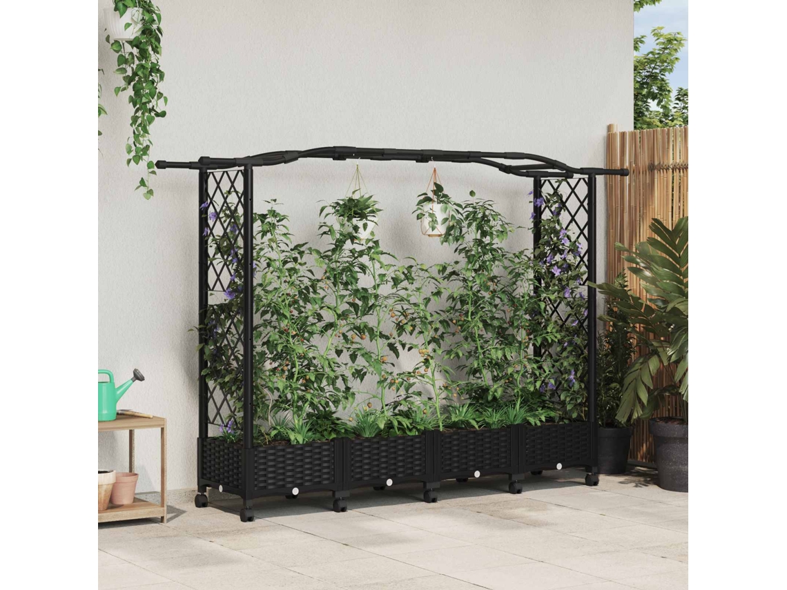 Vidaxl Cama Elevada Com Treliça E Telhado Preto 207 X 40 X 129 Cm Pp