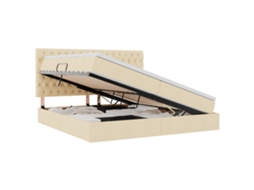 SYFAX™ Cama com Arrumação e Colchão Creme 200 X 200 Cm Poliéster