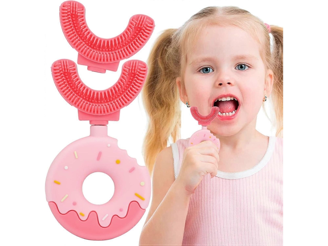 Escova de Dentes Infantil em Formato U, Silicone Macia com Limpeza Completa 360° para Crianças 2 a 8 An Os, Tamanho P, Rosa. GOKOCO