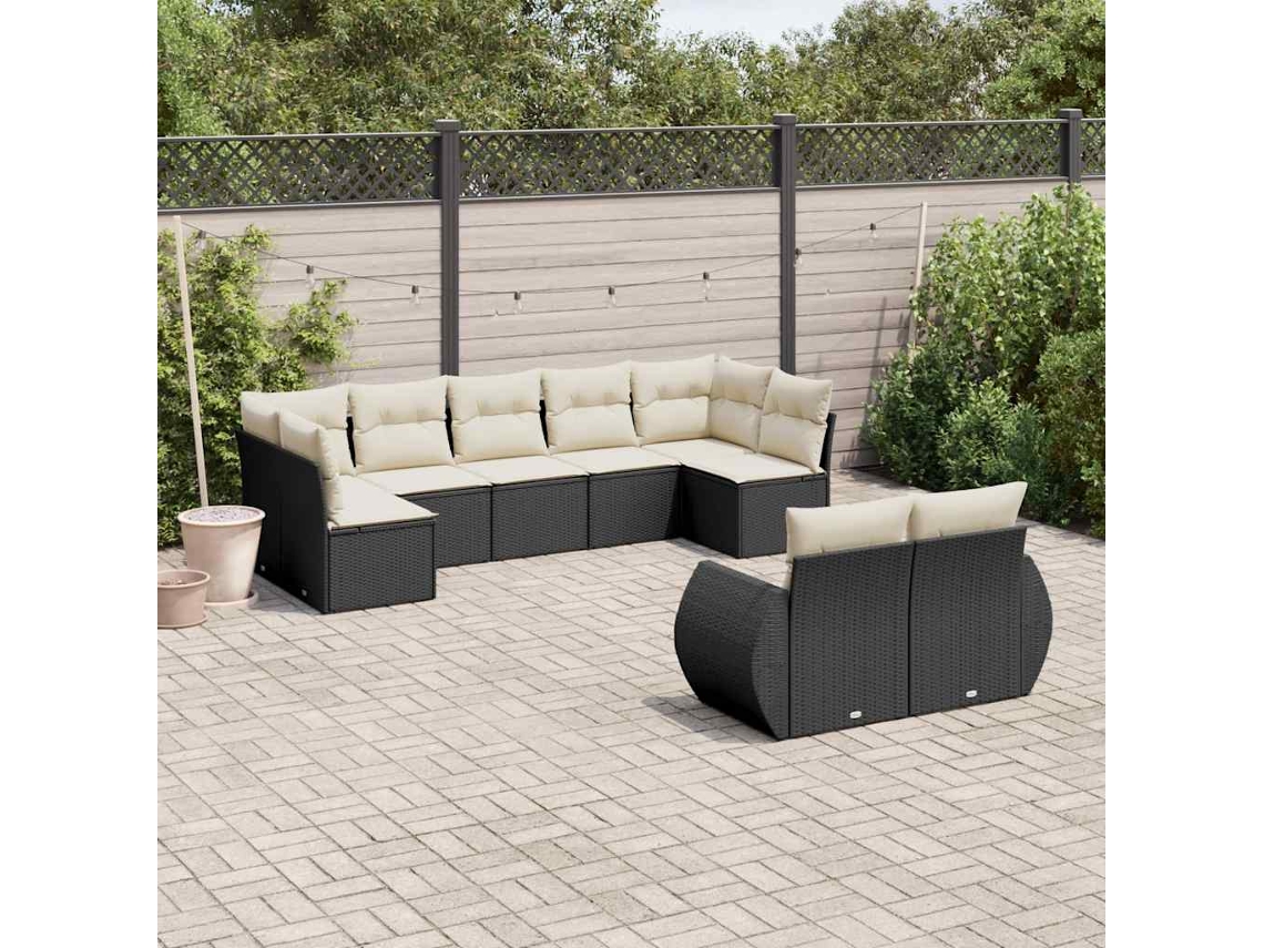Vidaxl 9 Pcs Conjunto De Sofás P/ Jardim C/ Almofadões Vime Pe Preto