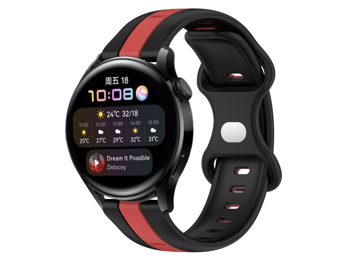 Bracelete de Smartwatch para Huawei Watch 3 20mm Fivela Borboleta de silicone de duas cores (preto + vermelho)